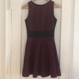 Burgundy/ black slimming color block skaterdress